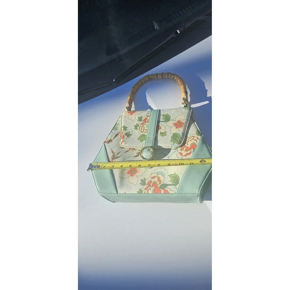 Banned Retro Floral Bamboo Handle Satchel Mint Green Vintage Style Crossbody Bag - Picture 12 of 16